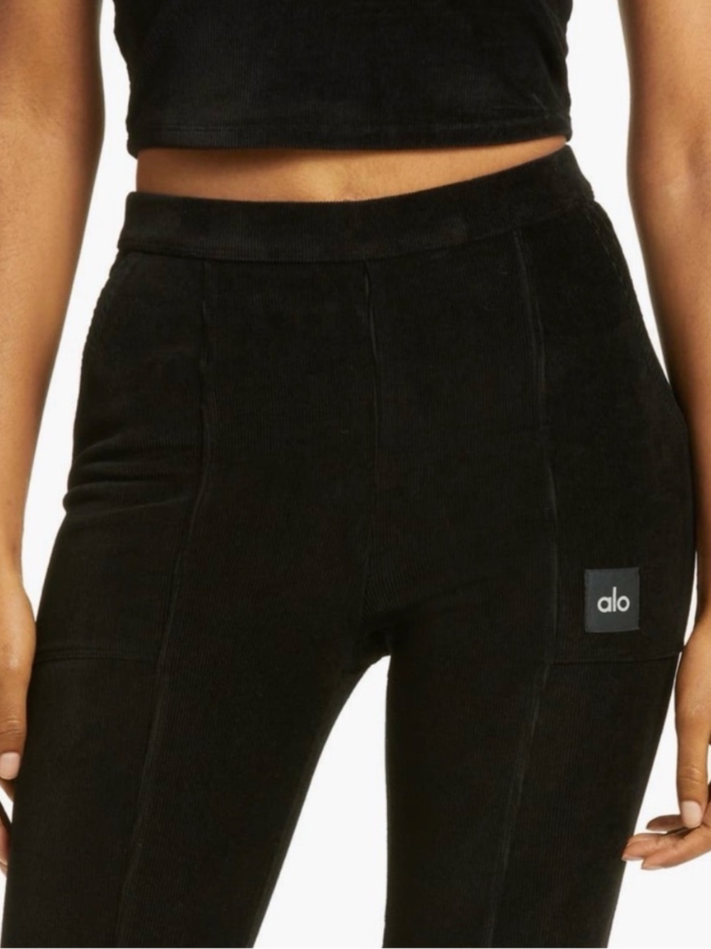 ALO Yoga Black Velvet-Look Flare Sweatpants